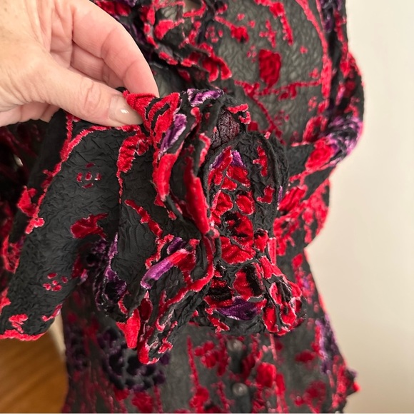 COLDWATER CREEK Sheer Velvet Burnout Ruffle Trim Floral Blouse Whimsigoth Small - Picture 9 of 14